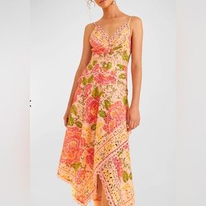 Farm Rio Blooming Floral Embroidered Handkerchief Midi Dress Size: XS Brand new